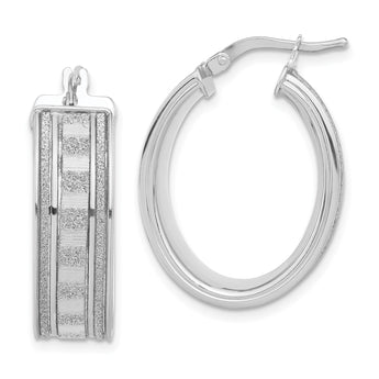 Sterling Silver 925 Glitter Infused Polished Oval Hoop Earrings for Women - Birthstone Company