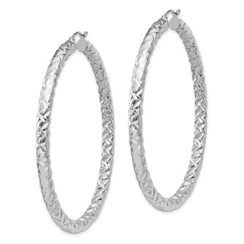Sterling Silver Rhodium-plated Textured 4x60mm Hoop Earrings - Birthstone Company
