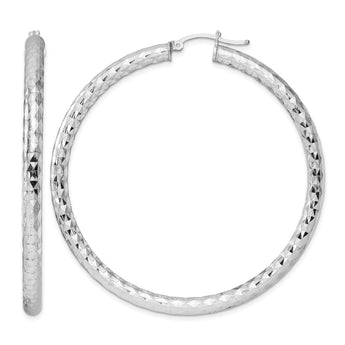 Sterling Silver Rhodium-plated Textured 4x60mm Hoop Earrings - Birthstone Company