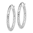 Sterling Silver RH-plated D/C Textured 3mm Oval Hoop Earrings