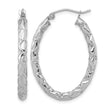 Sterling Silver RH-plated D/C Textured 3mm Oval Hoop Earrings - Birthstone Company