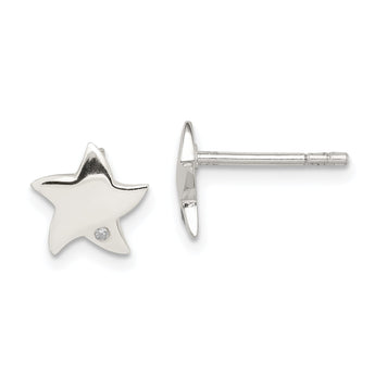 Sterling Silver Diamond Star Earrings with Polished Finish and Anti-Tarnish Coating