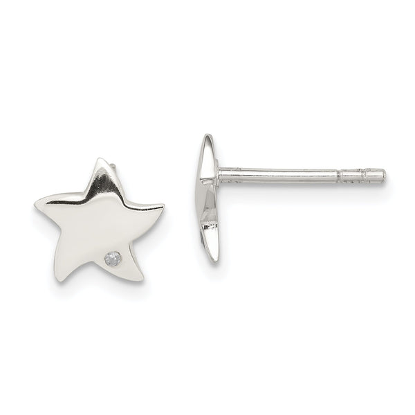 Sterling Silver Diamond Star Earrings with Polished Finish and Anti-Tarnish Coating