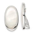 Sterling Silver Mother of Pearl Oval Non-Pierced Button Earrings, Rhodium-Plated
