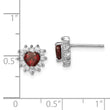 Sterling Silver 925 Garnet and CZ Heart Earrings with Rhodium-Plated Finish