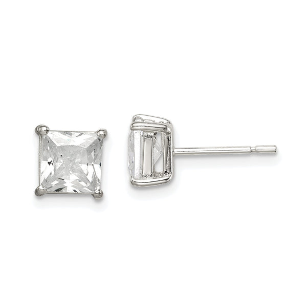 Sterling Silver Polished 6mm Princess CZ Stud Earrings