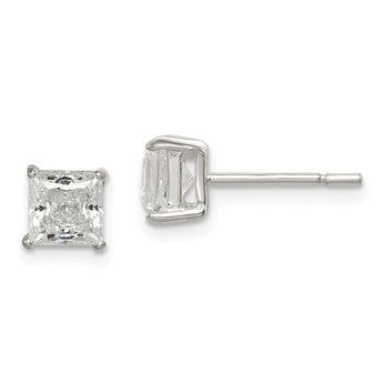 Sterling Silver Polished 5mm Princess CZ Stud Earrings