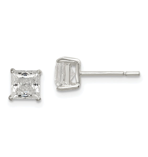 Sterling Silver Polished 5mm Princess CZ Stud Earrings