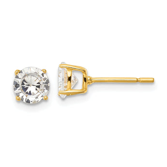 Sterling Silver Gold-tone Polished 6mm CZ Post Earrings