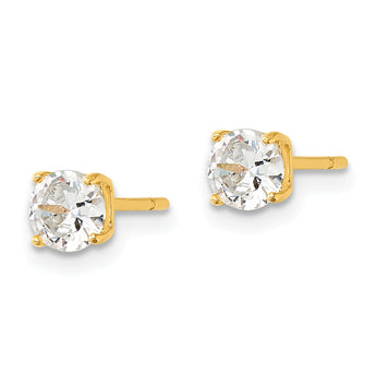 Sterling Silver Gold-tone Polished 5mm CZ Post Earrings