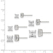 Sterling Silver Polished Square CZ 5-Pair Post Earrings Set