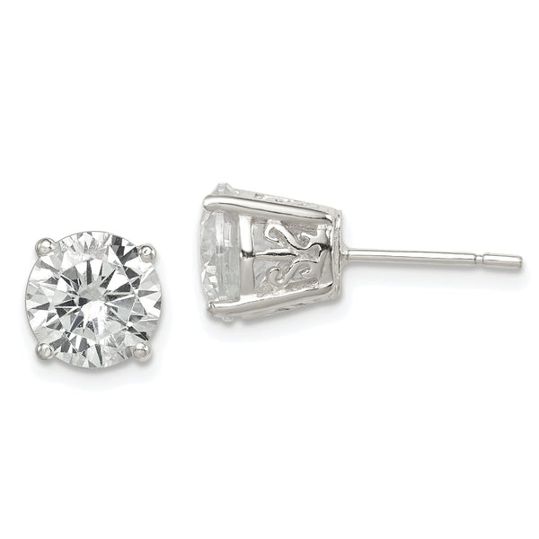 Sterling Silver Polished 8mm Round CZ Swirl Basket Set Stud Earrings
