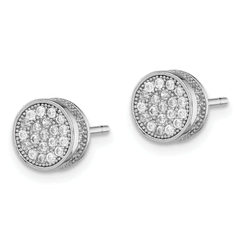 Sterling Silver Rhodium-plated Polished Pav‚ CZ 8mm Circle Post Earrings