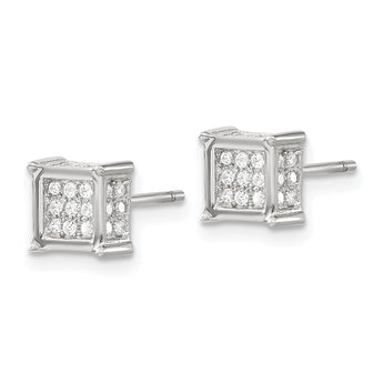 Sterling Silver Rhodium-plated Polished CZ Square Post Earrings
