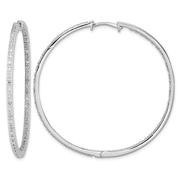 Sterling Silver Rhodium-plated Diamond In & Out Hoop Earrings - Birthstone Company