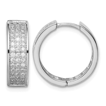 Sterling Silver Polished Rhodium-plated 3-row Hinged Hoop Earrings - Birthstone Company