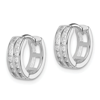 Sterling Silver Polished Rhodium-plated Hinged Hoop Earrings