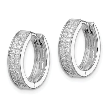 Sterling Silver Rhodium-plated 2-row Pav‚ Hinged Hoop Earrings