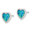 Sterling Silver Rhodium-plated 9mm Blue Created Opal Heart Post Earrings - Birthstone Company