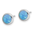 Sterling Silver RH-plated Polished Blue Created Opal Round Stud Earrings - Birthstone Company