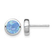 Sterling Silver RH-plated Polished Blue Created Opal Round Stud Earrings - Birthstone Company