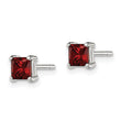 Sterling Silver Polished 4mm Square Red Glass Stud Earrings