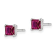 Sterling Silver Polished 4mm Square Red Glass Stud Earrings