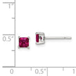 Sterling Silver Polished 4mm Square Red Glass Stud Earrings