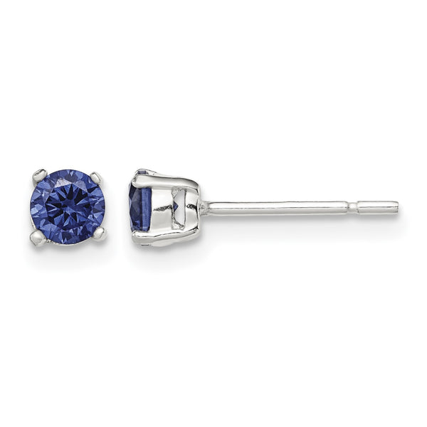 Sterling Silver Polished 4mm Round Dark Blue CZ Stud Earrings - Birthstone Company