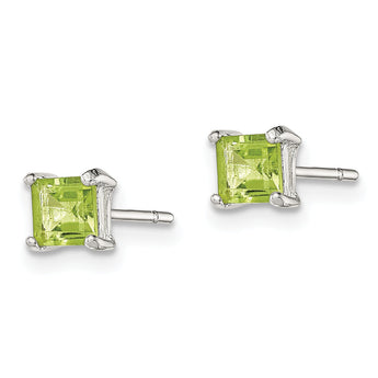 Sterling Silver Polished 4mm Square Light Green CZ Stud Earrings