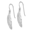 Sterling Silver RH-plated CZ Textured Feather Shepherd Hook Earrings