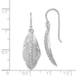Sterling Silver RH-plated CZ Textured Feather Shepherd Hook Earrings