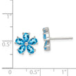 Sterling Silver Rhodium Plated Blue Topaz Flower Earrings