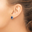 Sterling Silver RH-plated CZ and Created Sapphire Oval Halo Post Earring