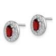 Sterling Silver Rhod Polished January Red and White CZ Oval Earrings - Birthstone Company