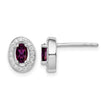 Sterling Silver Rhod Polished January Red and White CZ Oval Earrings - Birthstone Company