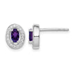 Sterling Silver Rhod-plated w/ Purple and White CZ Oval Stud Earrings - Birthstone Company