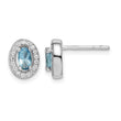 Sterling Silver Rhod-plated w/ Light Blue and White CZ Oval Earrings - Birthstone Company