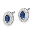 Sterling Silver Rhod-plated Blue and White CZ Oval Stud Earrings - Birthstone Company