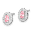 Sterling Silver Rhod-plated Pink and White CZ Oval Stud Earrings - Birthstone Company