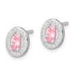 Sterling Silver Rhod-plated Pink and White CZ Oval Stud Earrings