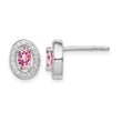 Sterling Silver Rhod-plated Pink and White CZ Oval Stud Earrings - Birthstone Company