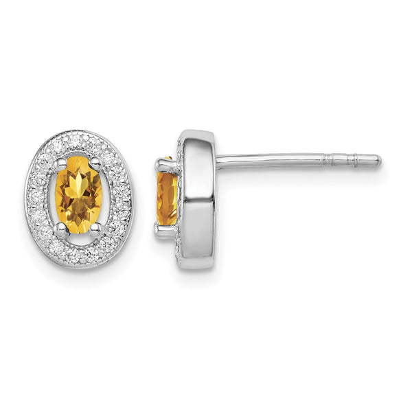 Sterling Silver Rhod-plated Yellow and White CZ Oval Stud Earrings - Birthstone Company