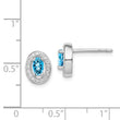 Sterling Silver Rhod-plated Blue and White CZ Oval Stud Earrings