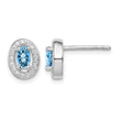 Sterling Silver Rhod-plated Blue and White CZ Oval Stud Earrings - Birthstone Company