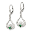 Sterling Silver Rhod-pltd Grn CZ Heart Leverback Claddagh Dangle Earrings - Birthstone Company