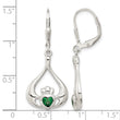 Sterling Silver Rhod-pltd Grn CZ Heart Leverback Claddagh Dangle Earrings - Birthstone Company