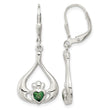 Sterling Silver Rhod-pltd Grn CZ Heart Leverback Claddagh Dangle Earrings - Birthstone Company