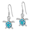 Sterling Silver Rhodium-plated Polished Created Blue Opal Turtle Shepherd Hook Earrings - Birthstone Company
