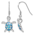 Sterling Silver Rhodium-plated Polished Created Blue Opal Turtle Shepherd Hook Earrings - Birthstone Company